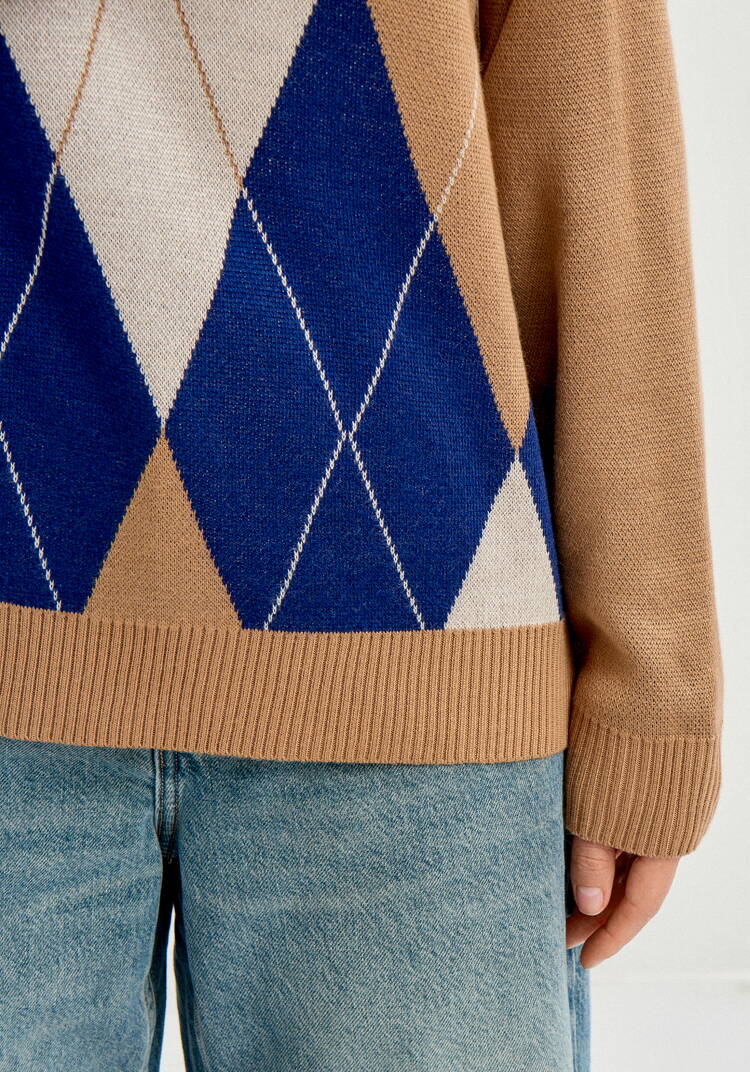 Джемпер с воротом-поло и ромбовидным узором шир.  750, рис. 13