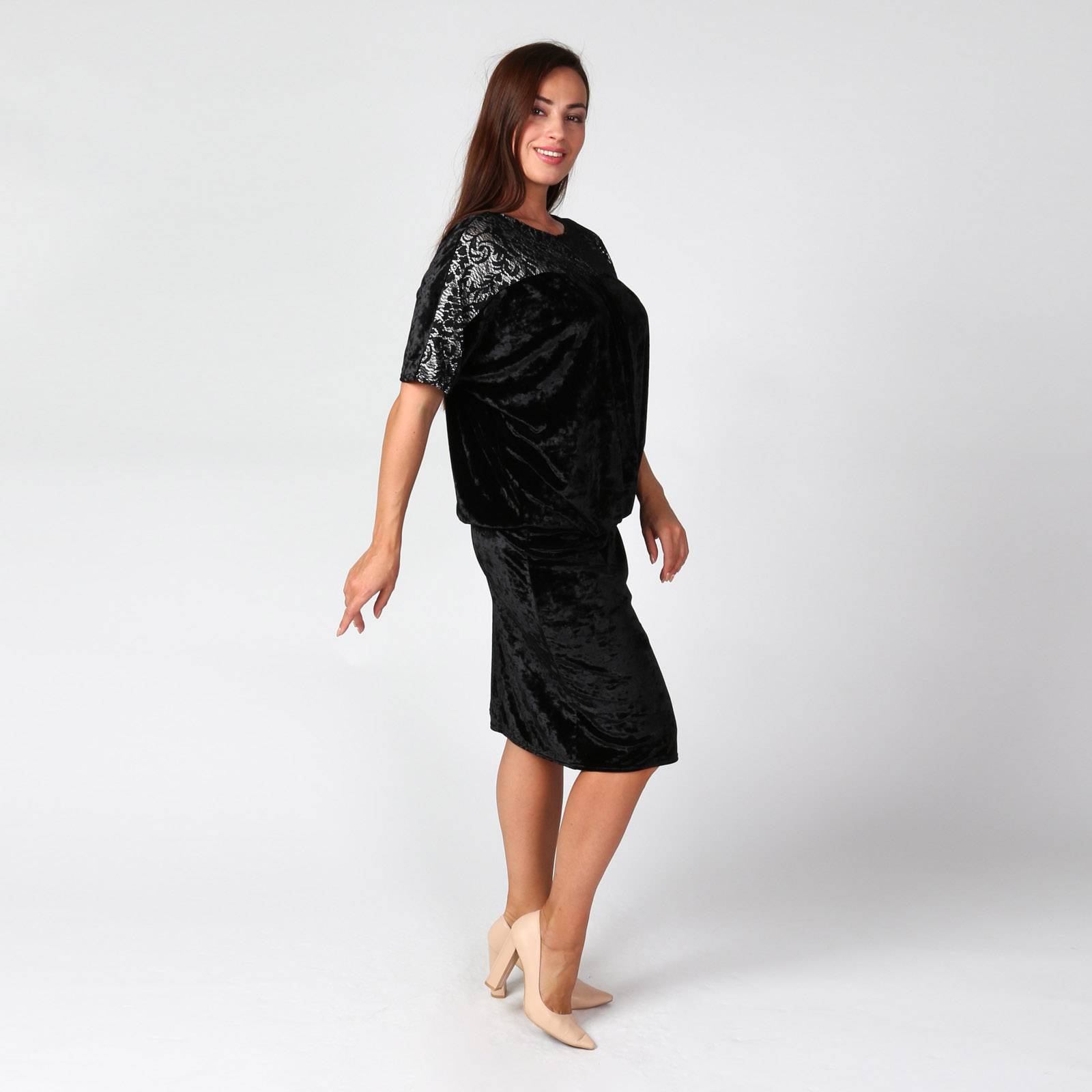 Платье со сборкой на талии и кружевной отделкой Милада, цвет черный, размер 50 - фото 4