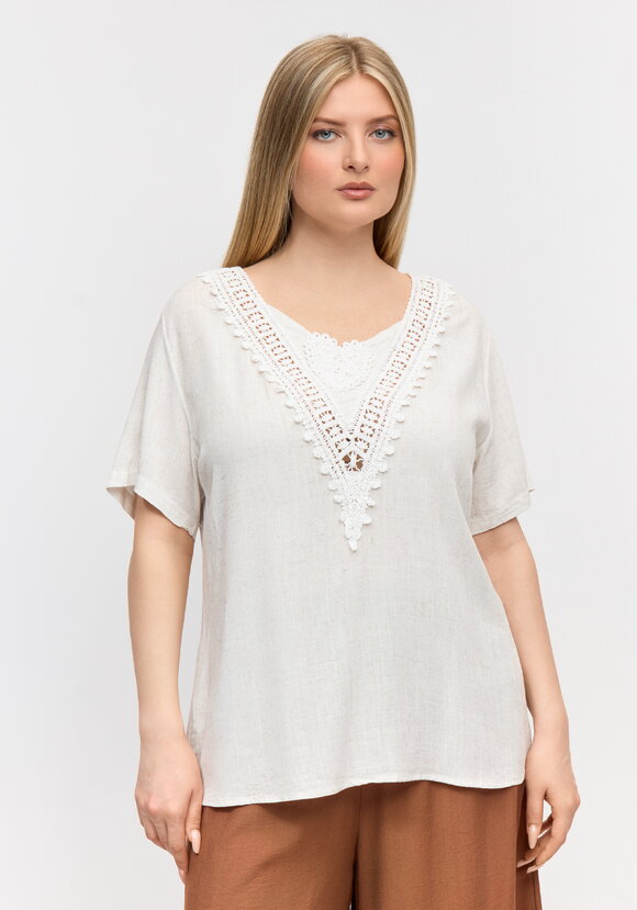 Блуза с кружевной отделкой свободного кроя шир.  580, рис. 4