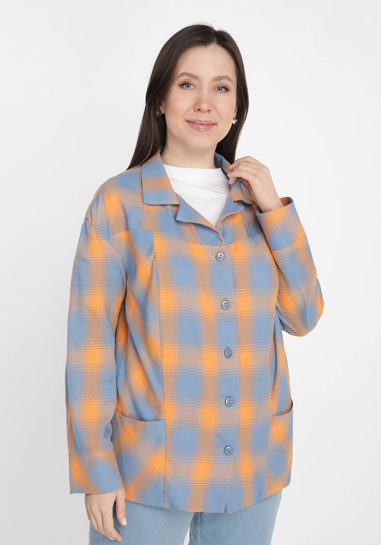 Блуза в клетку с накладными карманами шир.  750, рис. 1