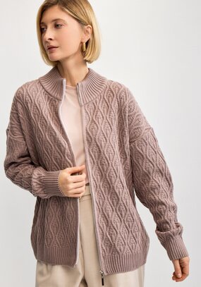 Кардиган на молнии с вязкой в виде ромбов