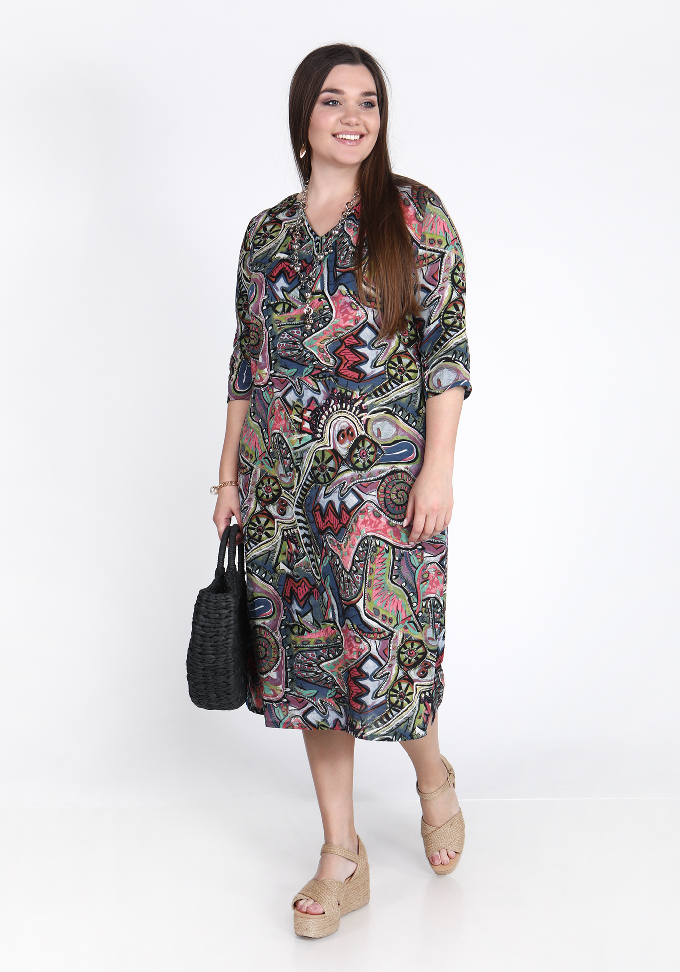 Платье  прямого силуэта с принтом