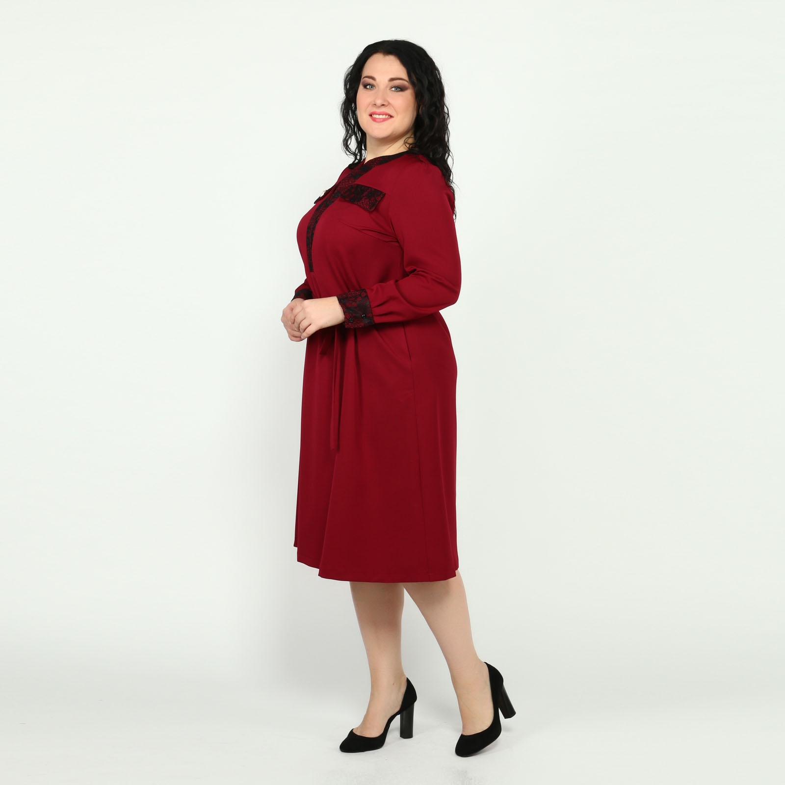 Платье с поясом и длинным рукавом Elletto Life, размер 48, цвет красный - фото 2