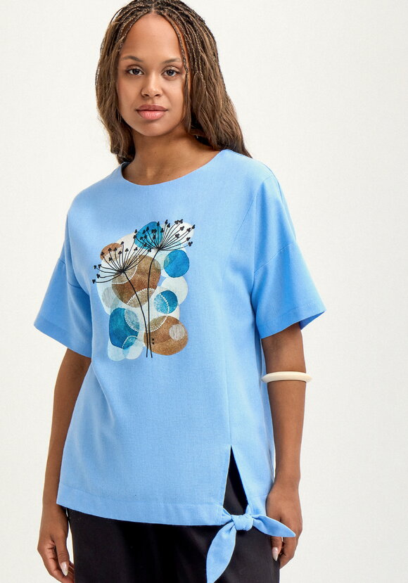 Блуза с принтом изо льна шир.  580, рис. 1