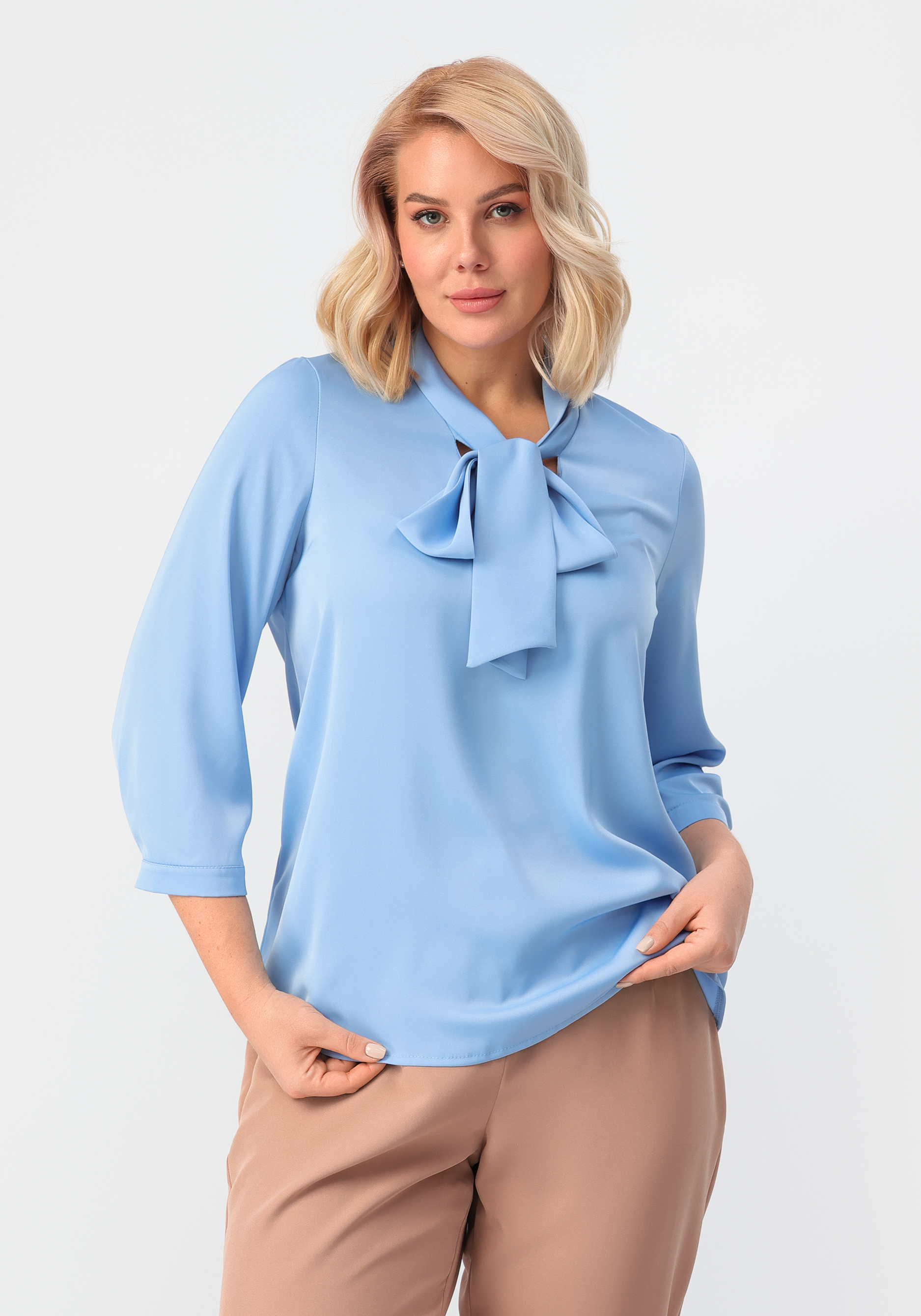 Блуза облегченная с бантом MIO IMPERATRICE, размер 50, цвет голубой