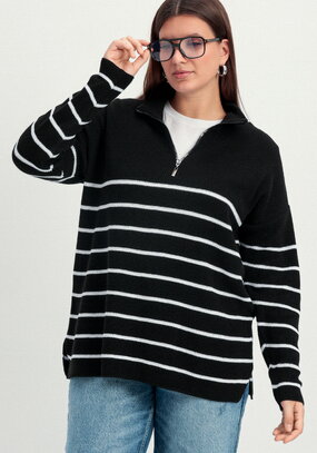 Джемпер в полоску с воротником-поло на молнии