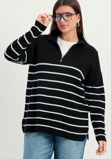 Джемпер в полоску с воротником-поло на молнии