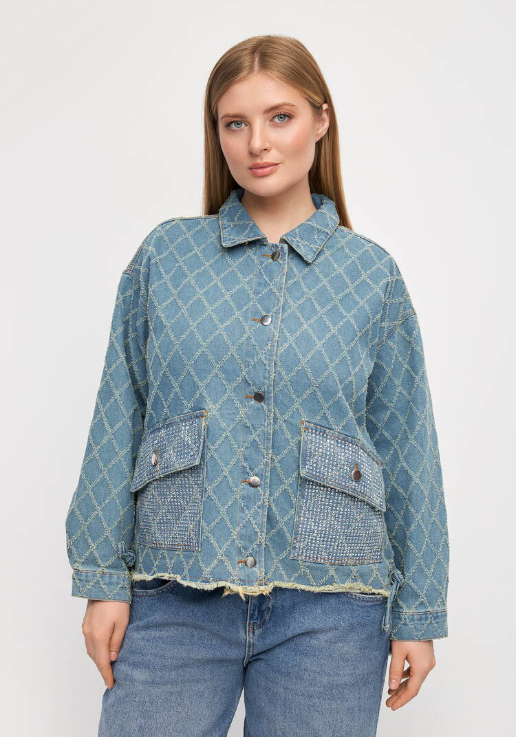 Джинсовая куртка с рисунком из страз шир.  750, рис. 4