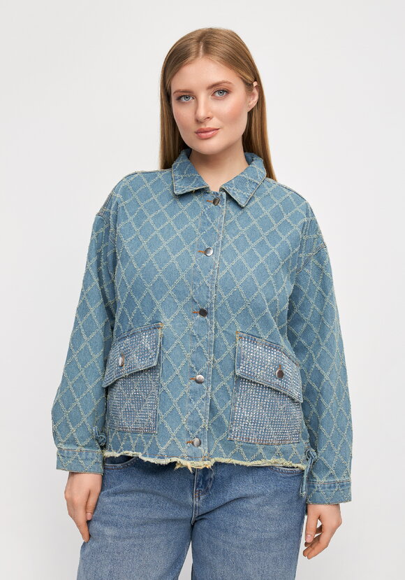 Джинсовая куртка с рисунком из страз шир.  580, рис. 4