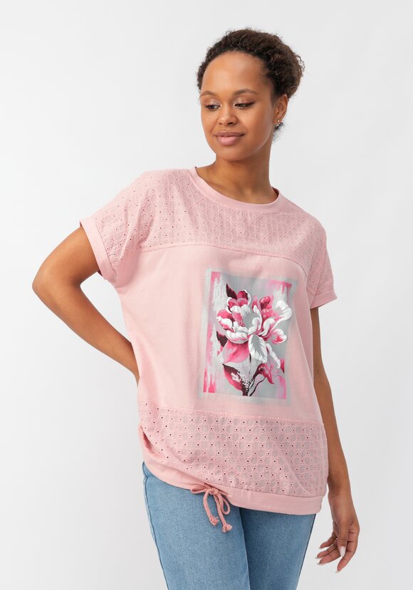 Блуза с принтом и ажурными вставками шир.  580, рис. 16