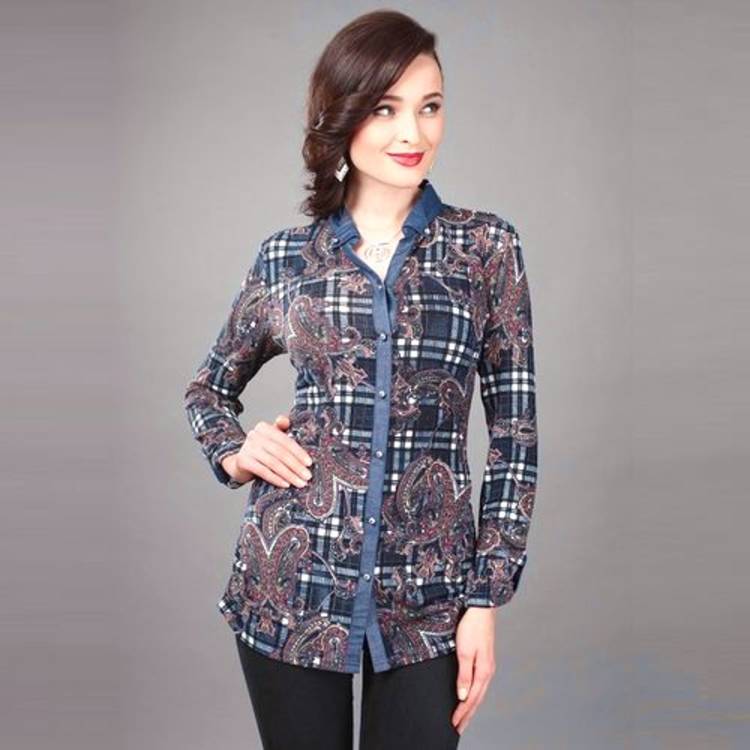 Трикотажная блуза в джинсовом стиле шир.  750, рис. 1