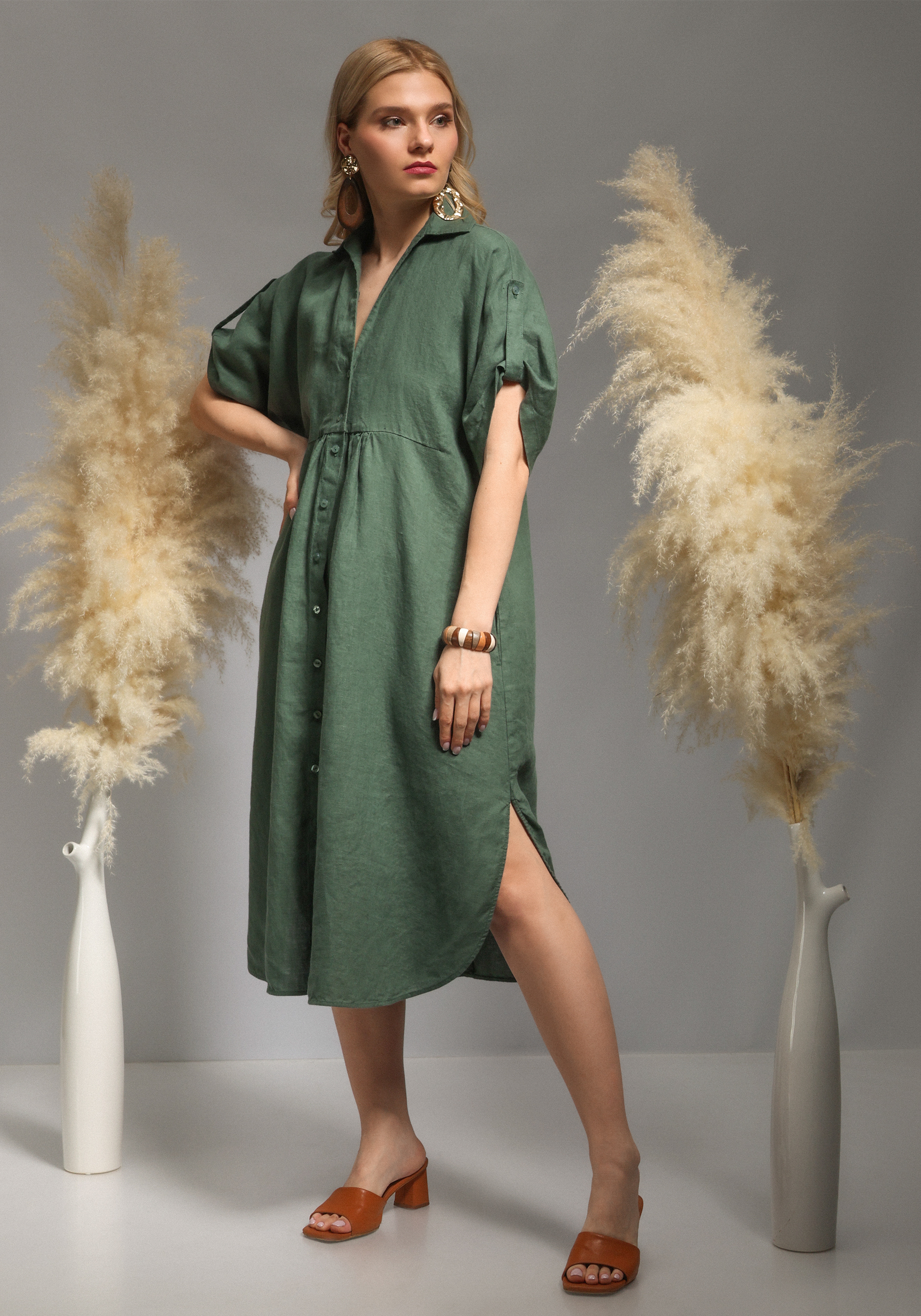 Платье-туника из льна "Оливия" BfC, размер 52, цвет зеленый - фото 7