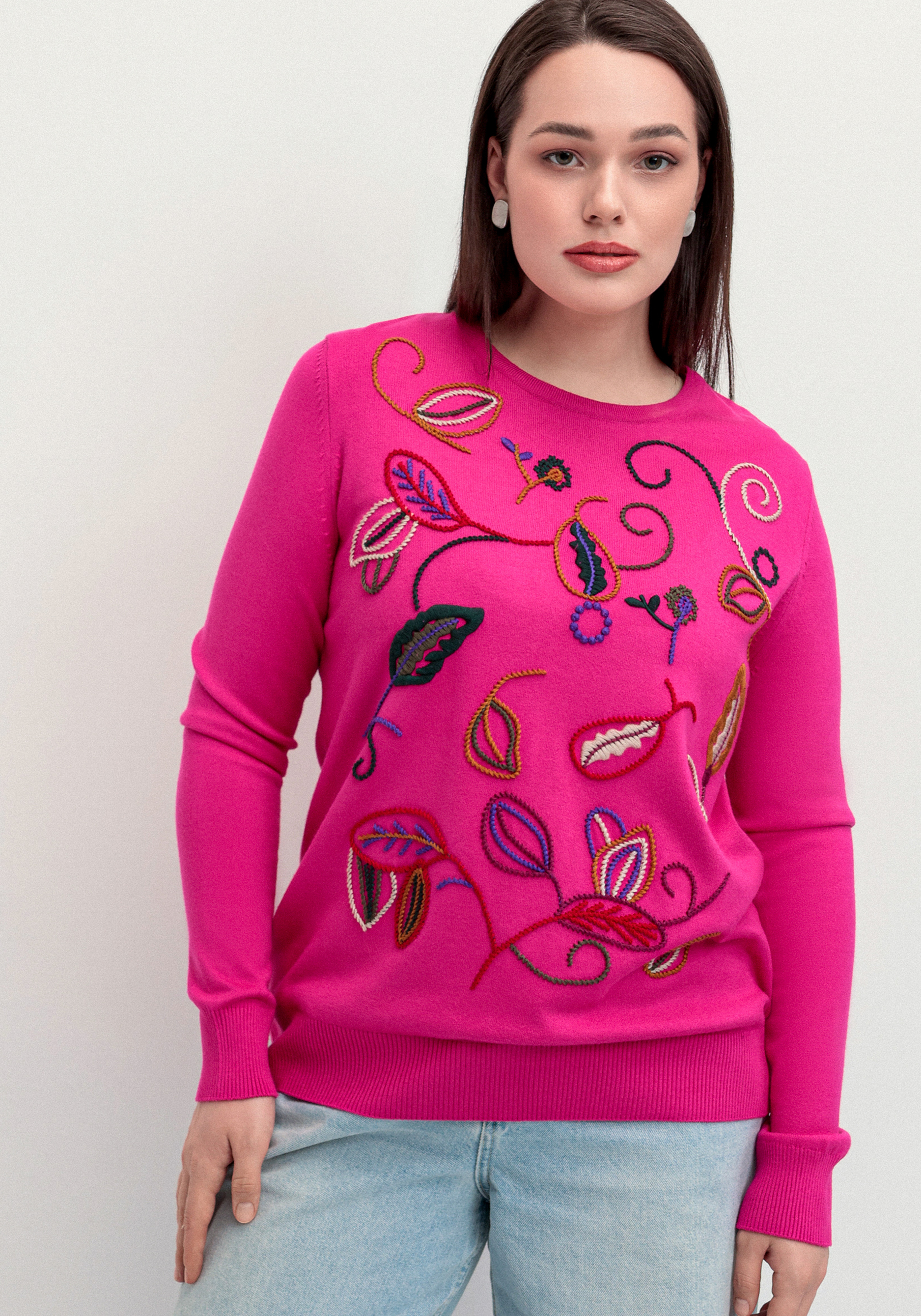 

Джемпер с яркой абстрактной вышивкой, Розовый