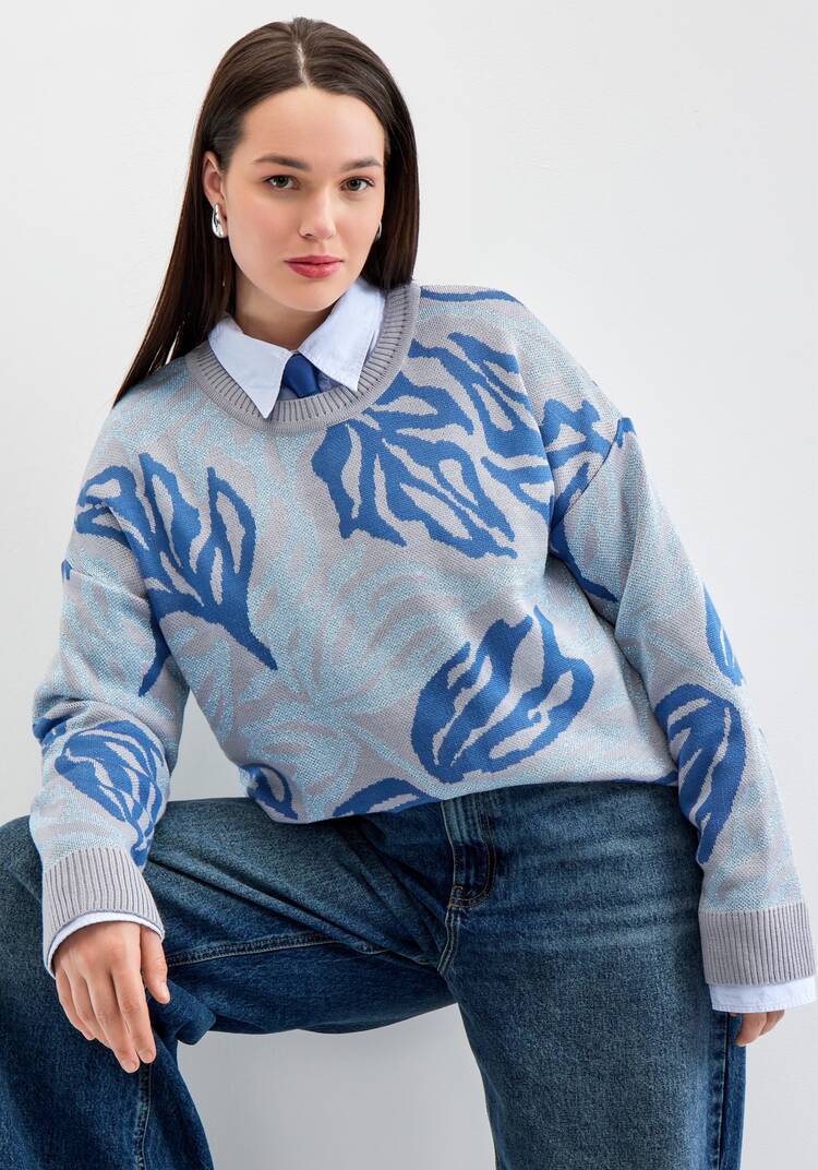 Джемпер с растительным принтом и манжетами шир.  750, рис. 11