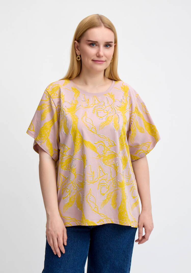 Блуза с оригинальным принтом и стразами шир.  750, рис. 12