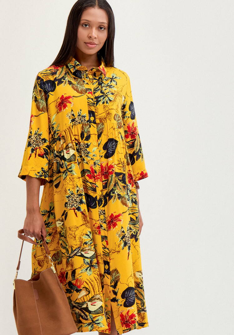 Платье рубашка с тропическим принтом шир.  750, рис. 24