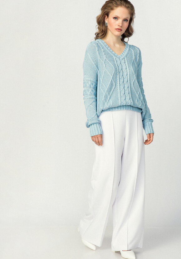 Джемпер женский с рисунком косы и араны шир.  580, рис. 16