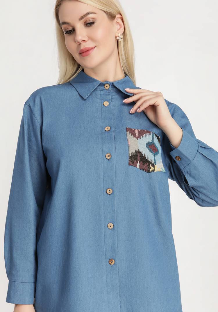 Рубашка с контрастной вставкой и карманом шир.  750, рис. 4