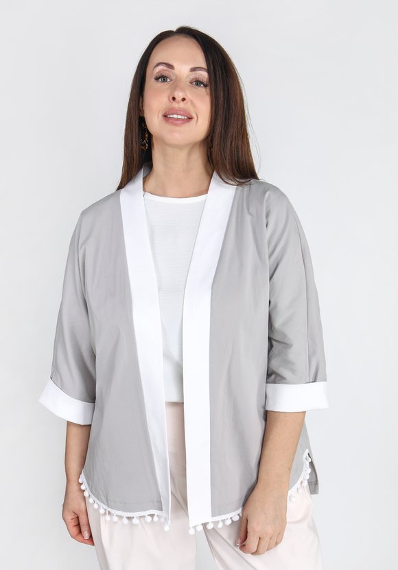 Кардиган летний с декоративной отделкой шир.  580, рис. 4