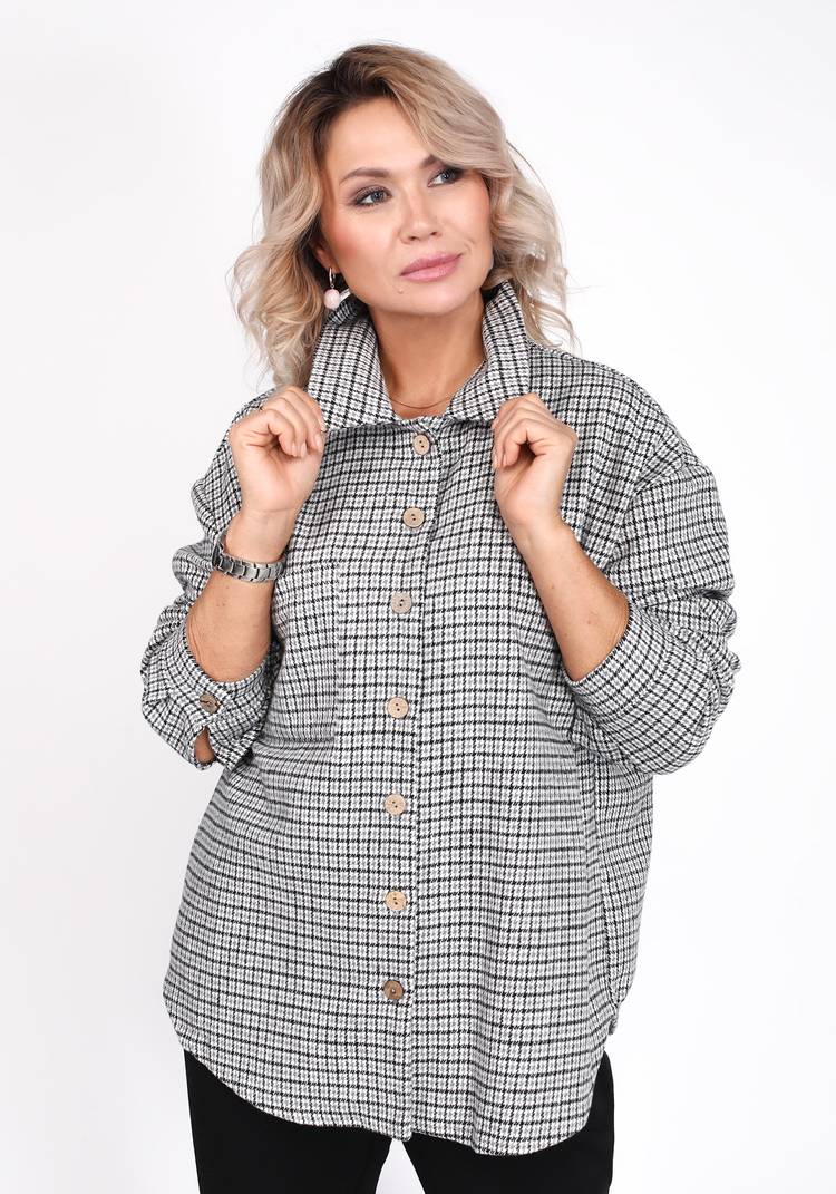 Блуза в клетку с накладным карманом шир.  750, рис. 5