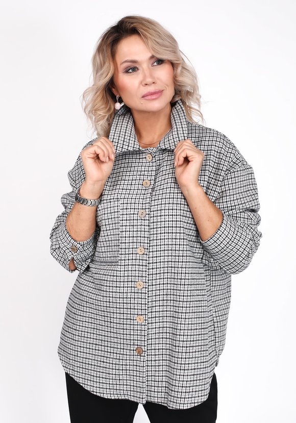 Блуза в клетку с накладным карманом шир.  580, рис. 5