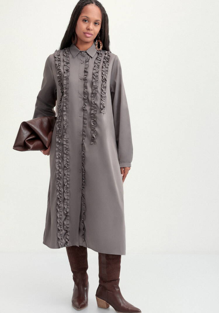 Платье рубашка с рюшей шир.  750, рис. 9