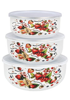Набор эмалированных мисок с крышками, 3 шт.