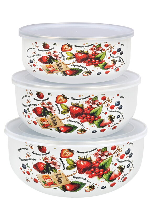 Набор эмалированных мисок с крышками, 3 шт. шир.  580, рис. 3