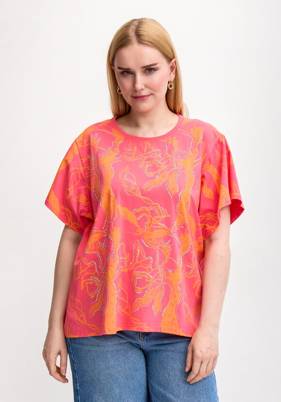 Блуза с оригинальным принтом и стразами шир.  580, рис. 10