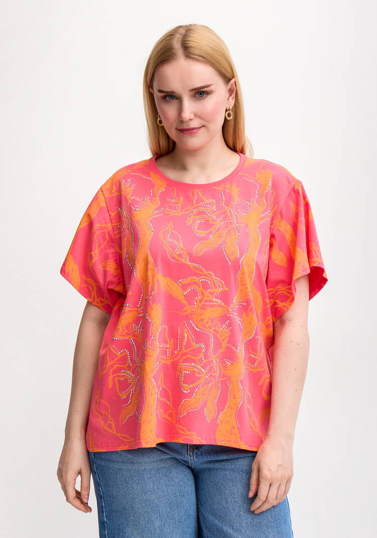 Блуза с оригинальным принтом и стразами шир.  750, рис. 10