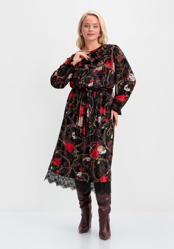 Платье с цветочным принтом из креш бархата шир.  580, рис. 1