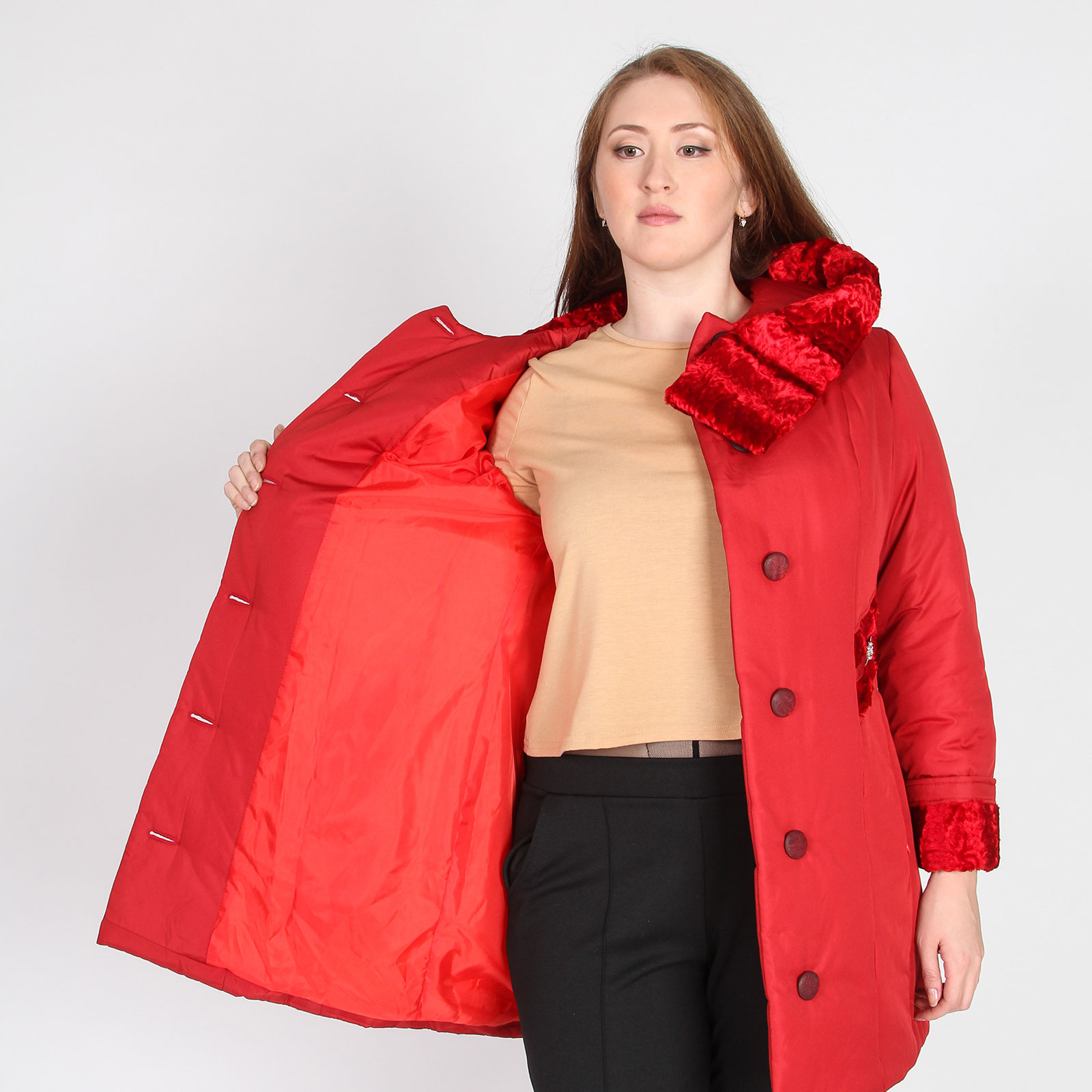 Куртка с декоративными вставками Mio Imperatrice, размер 60, цвет красный - фото 9