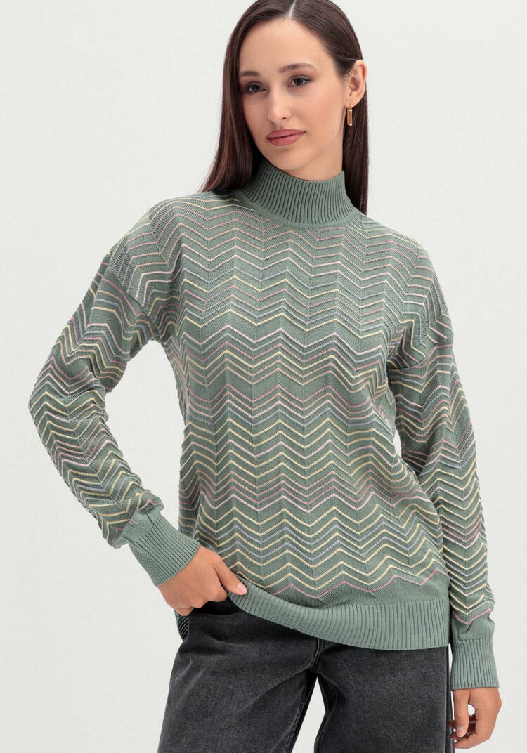 Свитер с высоким горлом и принтом зигзаг шир.  750, рис. 9