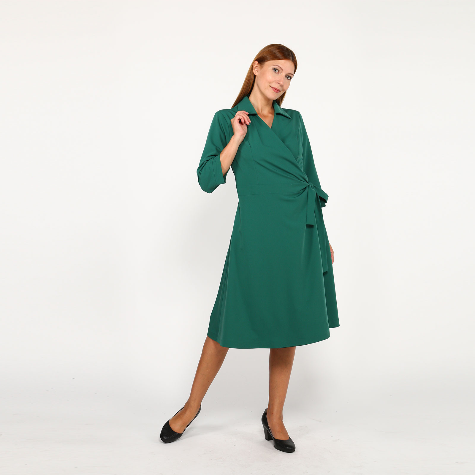 Платье на запахе с отложным воротником Julia Weber, размер 50, цвет зеленый - фото 10