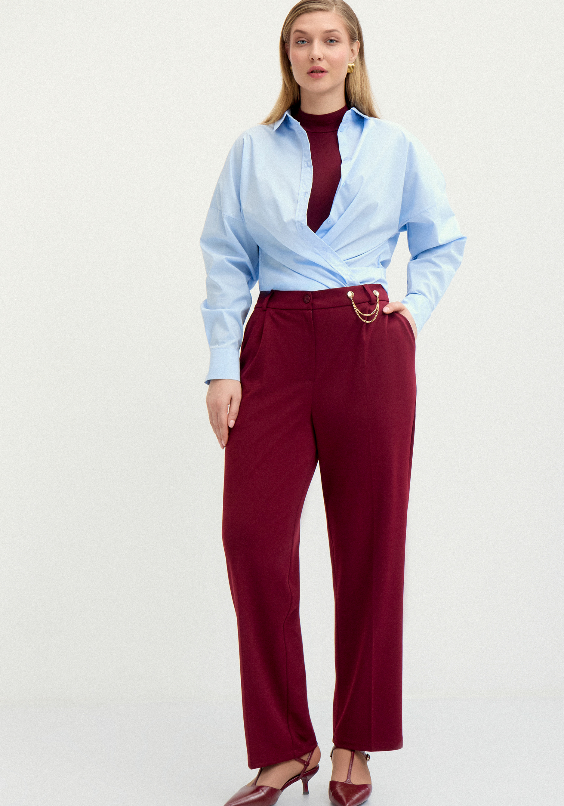 

Брюки прямые с дeкором, Коричневый