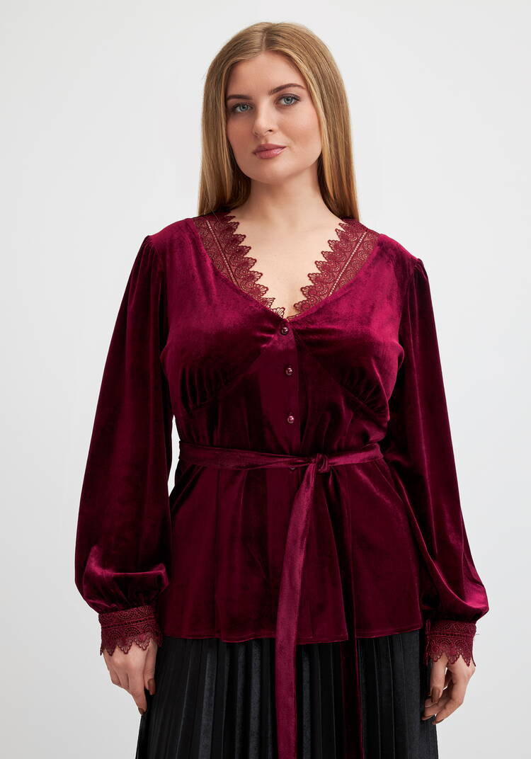 Блуза бархатная со вставками из кружева шир.  750, рис. 16