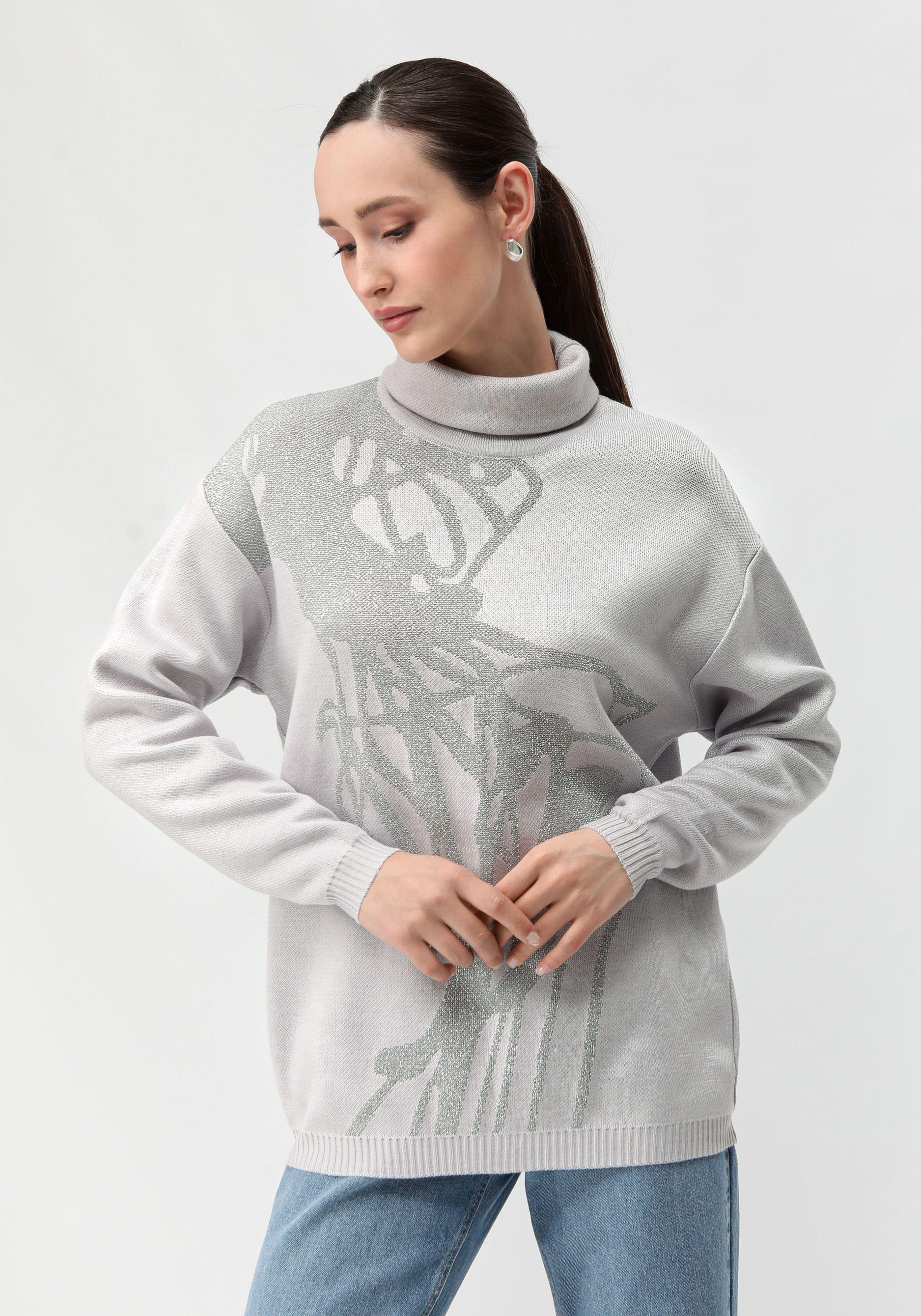 свитер с высоким горлом грейс Туника женская с абстракцией и высоким горлом