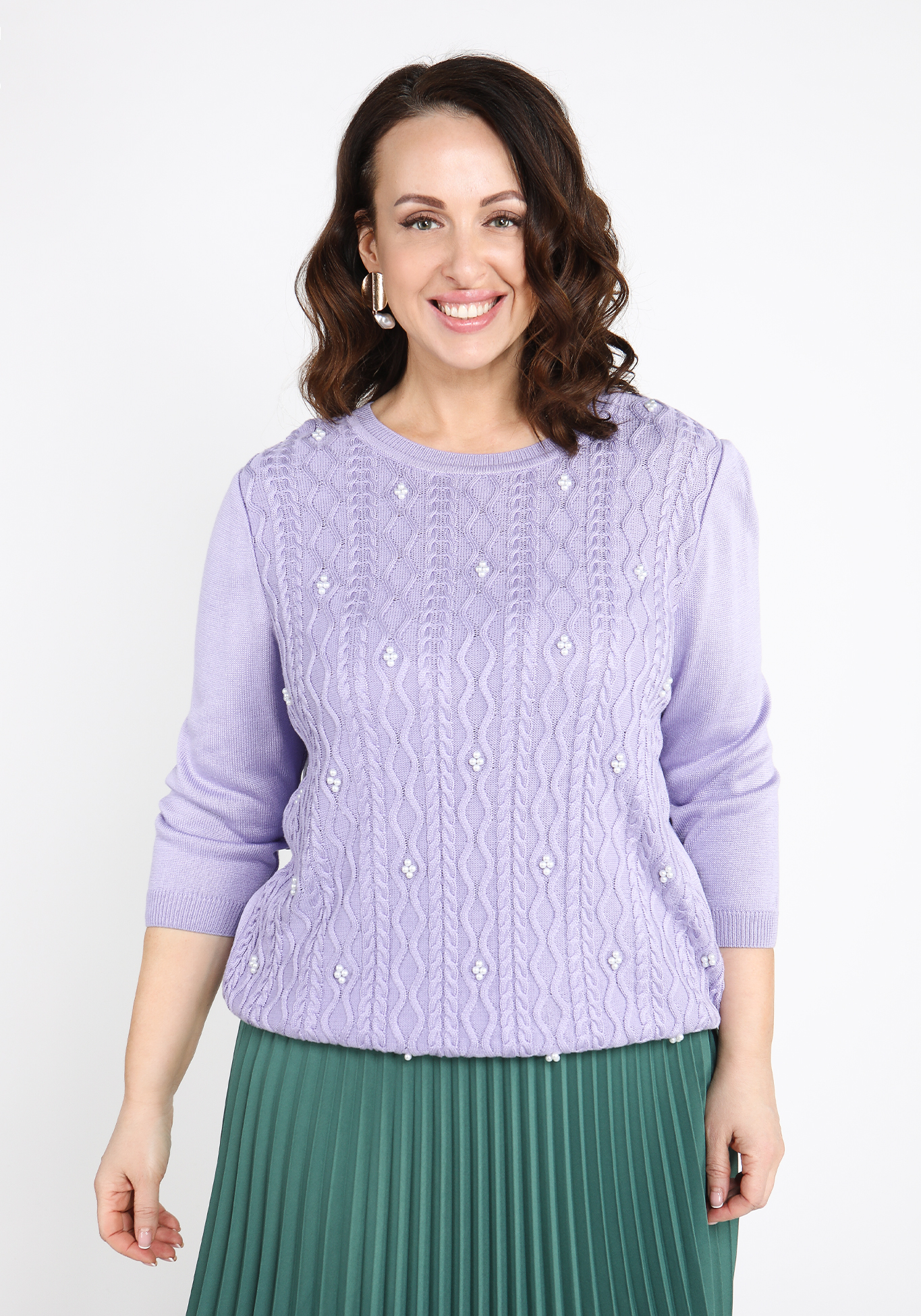 Джемпер с коротким рукавом отделкой бусинами