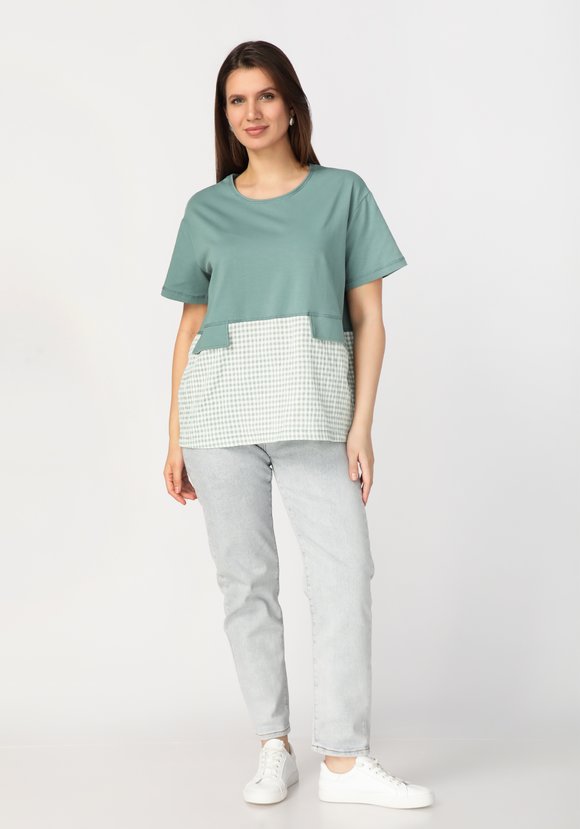 Блуза комбинированная из разных тканей шир.  580, рис. 6