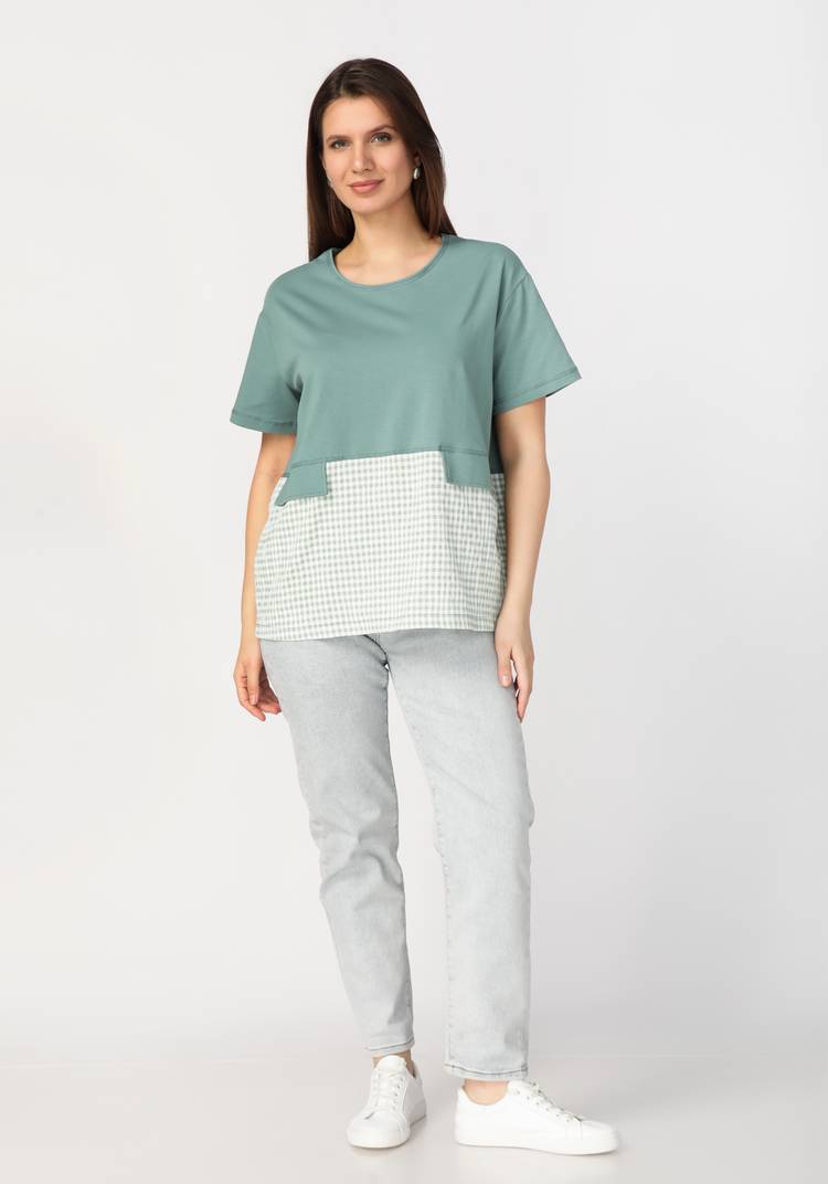 Блуза комбинированная из разных тканей шир.  750, рис. 6