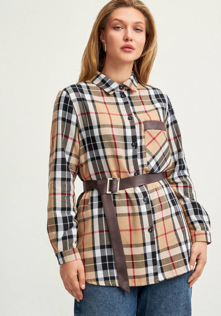 Рубашка в клетку с поясом шир.  750, рис. 13