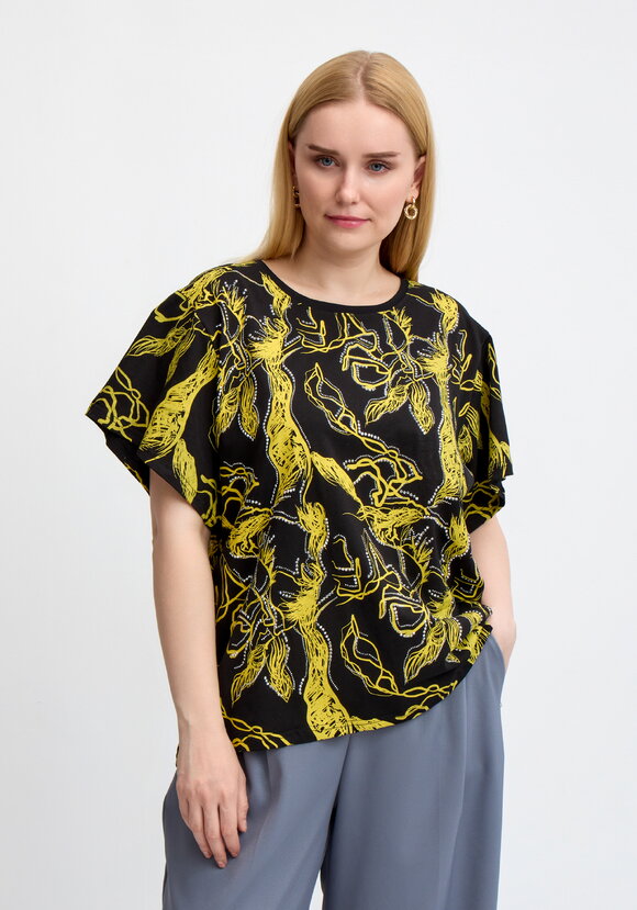 Блуза с оригинальным принтом и стразами шир.  580, рис. 23