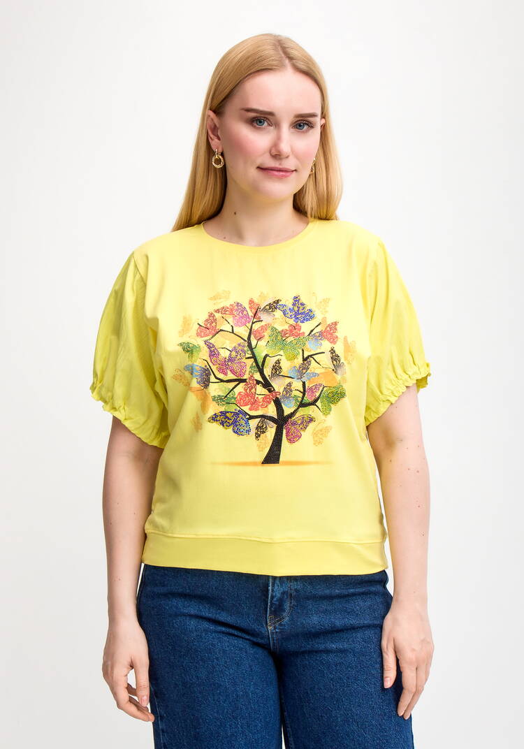 Блуза с ярким принтом и коротким рукавом шир.  750, рис. 32