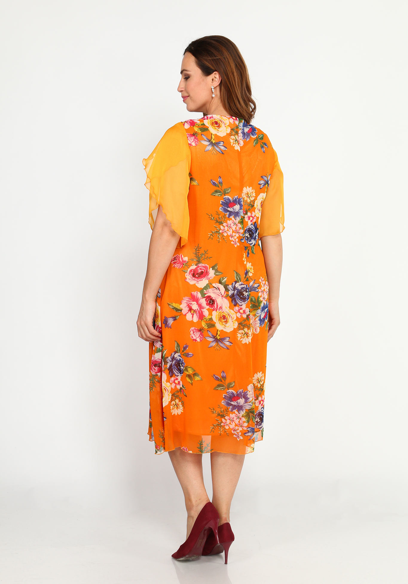 Платье шифоновое с оригинальными рукавами Bianka Modeno, размер 54, цвет горчичный - фото 2