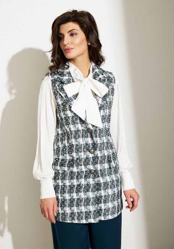 Жилет на пуговицах с карманами из твида шир.  580, рис. 2