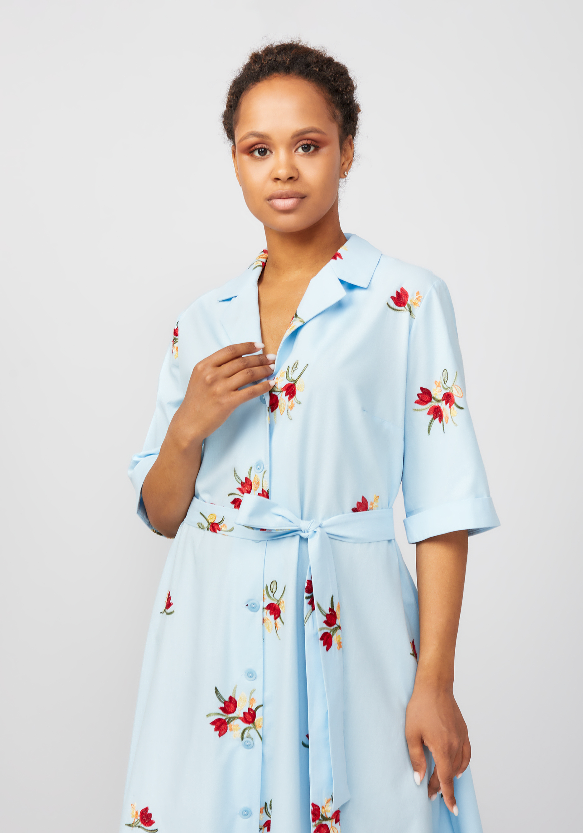 Платье на пуговицах с вышивкой Mio Imperatrice, размер 54, цвет голубой - фото 9