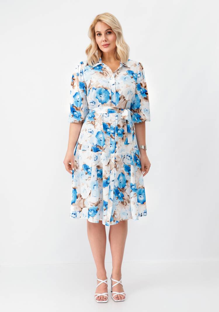 Платье на пуговицах с оригинальным принтом шир.  750, рис. 12