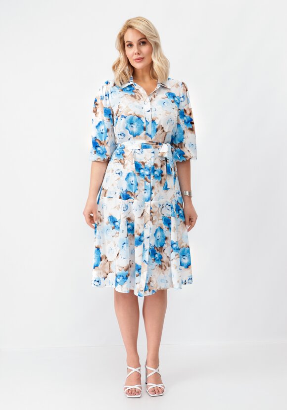 Платье на пуговицах с оригинальным принтом шир.  580, рис. 12