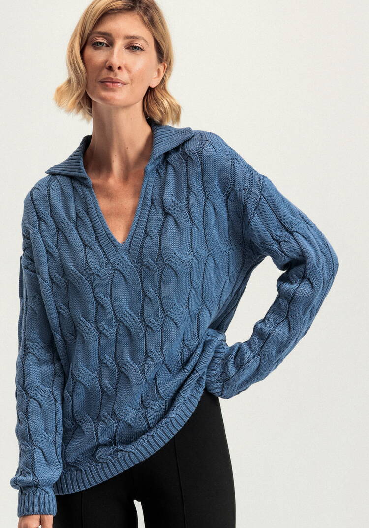 Джемпер с косами и воротником-поло шир.  750, рис. 8