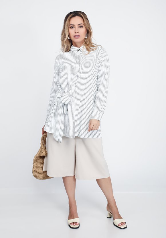 Блуза в полоску с завязкой на талии шир.  580, рис. 1